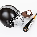 Baseball Sports Equipment With Helmet Leather Glove Ball And Wooden Bat