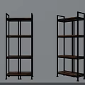 Modern Industrial Shelving Units With Black Metal Frame And Four Wooden Shelves