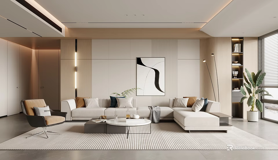 Modern Minimalist Living Room With Sofas And Artwork 3d model 