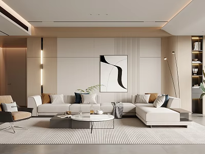 Modern Minimalist Living Room With Sofas And Artwork 3d model