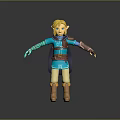 Game And Movie Character With Blonde Hair Blue Outfit Brown Gloves Boots Glowing Arm Patterns