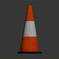 Red Traffic Cone With White Reflective Stripes And Black Base On Gray Background 3d model