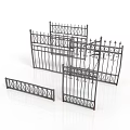 Decorative Iron Fence Components With Ornate Gates And Spiked Railings