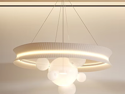 Modern Hanging Pendant Light With Circular Frame Illuminated Strip And White Spherical Shades 3d model