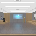 School Modern Auditorium Interior With Large Screen Lectern And People Sitting On Stepped Seats