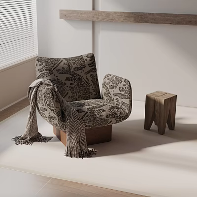 Stylish Accent Chair with Floral Pattern and Knit Throw in Modern Living Space 3d model