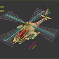 Sleek Modern Military Helicopter 3D Render With Orange Accents And Rotor Blades