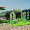 Green 2024 Photo Check In Spot with Sunflower Cartoon Characters and Mountain View Signboards