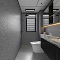 Modern Bathroom Interior Design With Gray Tiles Toilet Sink Vanity Mirror And Lighting