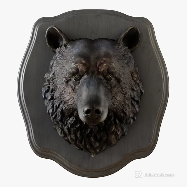 Wall Decor Bear Head Sculpture with Ornate Frame and Detailed Bronze Finish 3d model 