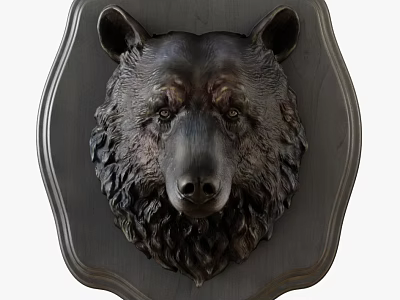 Wall Decor Bear Head Sculpture with Ornate Frame and Detailed Bronze Finish 3d model