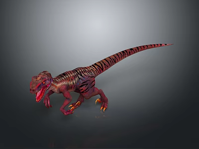 Detailed Realistic Red Black Striped Tyrannosaurus Rex 3D Model Standing Pose Sharp Claws 3d model