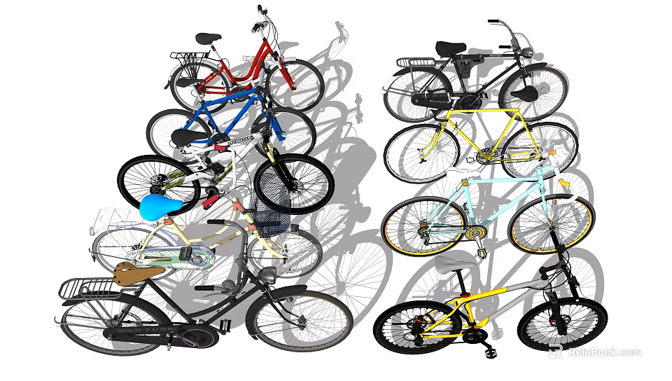 Assorted Colorful Bicycles In Different Styles And Designs On 3d model 