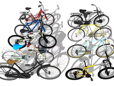 Assorted Colorful Bicycles In Different Styles And Designs On 3d model
