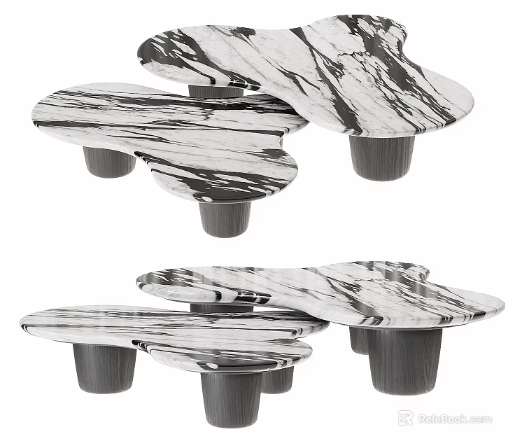 Modern Irregular Shape Coffee Tables with Marble Top and Dark Metal Base Collection 3d model