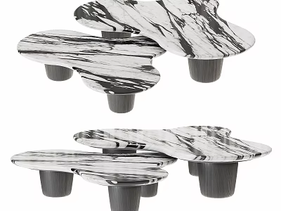 Modern Irregular Shape Coffee Tables with Marble Top and Dark Metal Base Collection 3d model
