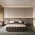 Modern Luxury Bedroom Interior With King Size Bed Wooden Floor And Wall Art