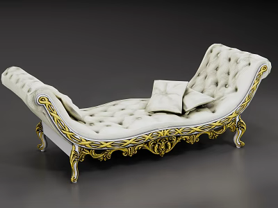 Classic White Sofa Bench With Golden Ornate Accents And Soft Cushions 3d model