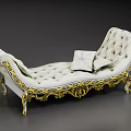 Classic White Sofa Bench With Golden Ornate Accents And Soft Cushions