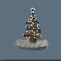 Decorative Wooden Tree Adorned With White String Lights And Grassy Base