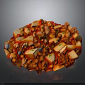 Spicy Red Sauce Dish With Tofu Cubes Meat Chunks And Fresh Vegetable Dices