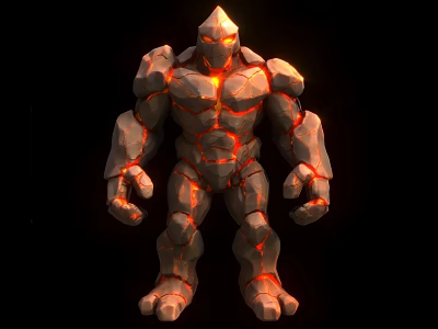 Stone Giant Game Movie Character With Glowing Red Cracks And Rock Texture 3d model