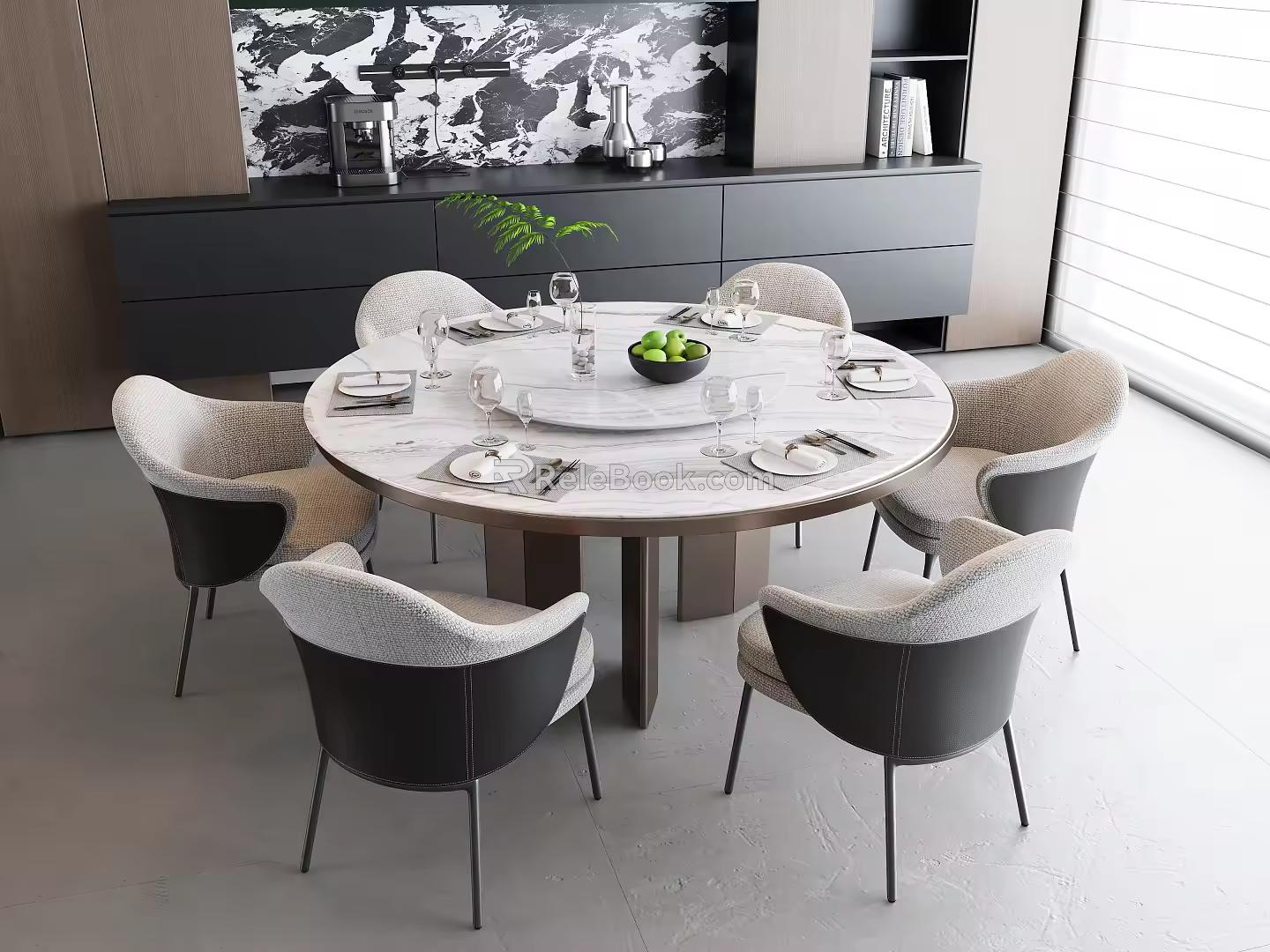 Modern Italian Dining Table and Chair Dining Table and Chair Combination Round Dining Table and Chair Round Dining Table Marble Dining Table Leather Dining Chair Dining Table Ornaments 3d model