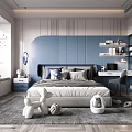 Modern Kids Room Interior Design With Blue Bed Desk Chair Toys And Soft Rug