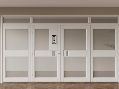 White Hinged Doors with Glass Panels in Modern Home Interior Design 3d model