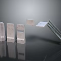 Various Shaped Concrete Blocks And Metal Stair Components On Black Reflective Surface