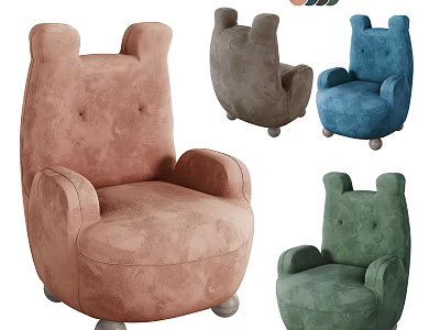 Cute Kids Single Sofa With Bear Ear Design Plush Fabric Multiple Colors 3d model