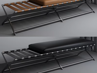 Modern Ottoman with Metal Frame and Brown Black Cushion Striped Design for Living Room 3d model