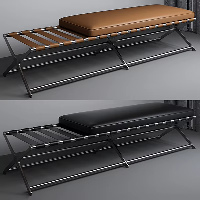 Modern Ottoman with Metal Frame and Brown Black Cushion Striped Design for Living Room 3d model