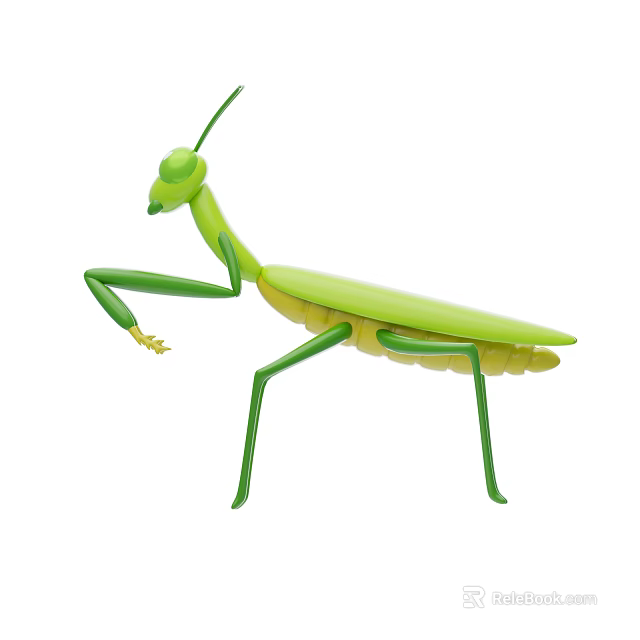 Green Flying Mantis With Long Slender Legs And Winged Body Structure 3d model 