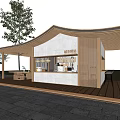 Modern Outdoor Rest Kiosk Design With Curved Roof And Wooden Structure Near Trees