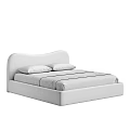 Modern Double Bed Design With Arched Headboard White Pillows And Beige Striped Linen