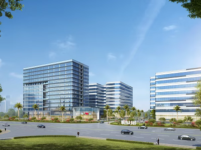 Modern Office Buildings With Glass Facade And Green Landscaping In Urban Area 3d model