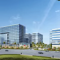 Modern Office Buildings With Glass Facade And Green Landscaping In Urban Area