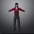 Woman in Red Top and Gray Wide Leg Pants Wearing Glasses with Arms Outstretched