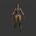 Game Movie Character Wearing Gray Vest Brown Cargo Pants Arm Armor Knee Pads Standing