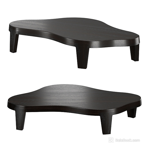 Curved Wooden Coffee Tables Pair With Textured Surface For Living Room 3d model 