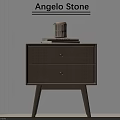 Angelo Stone Wooden Bedside Table With Two Drawers And Decorative Items On Top 3d model