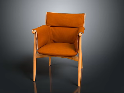 Modern Comfortable Orange Leisure Chair With Upholstered Seat And Wooden Frame 3d model