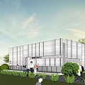 Modern Cultural Center Exterior With Green Landscaping And People Around