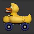 Yellow Rubber Duck Shaped Toy Car With Blue Large Wheels And Playful Design