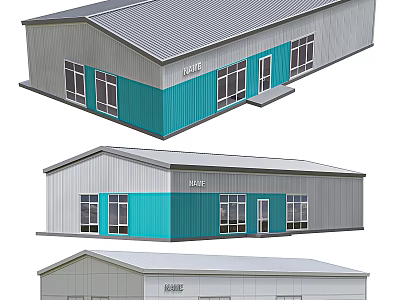 Modern Metal Industrial Warehouse Design With Sloped Roof And Blue White Exterior Panels 3d model