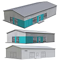 Modern Metal Industrial Warehouse Design With Sloped Roof And Blue White Exterior Panels