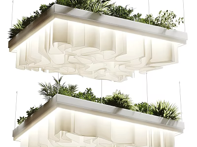 Modern Layered Chandelier With Green Plants On Top White Structure And Hanging Design 3d model