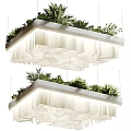 Modern Layered Chandelier With Green Plants On Top White Structure And Hanging Design