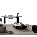 Modern Leather Sofa And Marble Coffee Table Set With Throw Blanket And Decorative Items 3d model